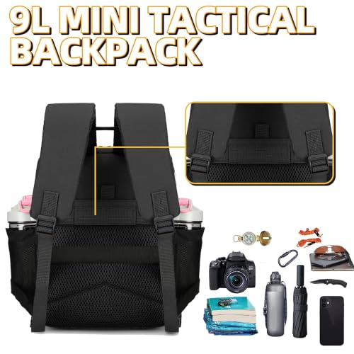 9L Mini Tactical Backpack for Men and Women Tactical Backpack Small for Hiking Small Tactical Bag Fitness Pack - color: Black