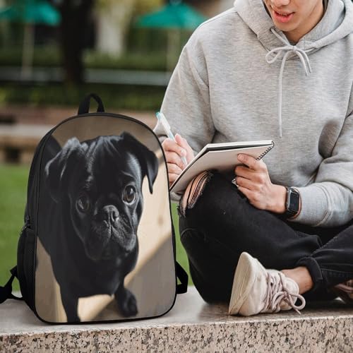 Travel Laptop Backpack Slim Durable Lightweight Back Pack Cute Black Pug Dog Puppy Small Backpack For Women Men - color: Black Pug Dog Puppy