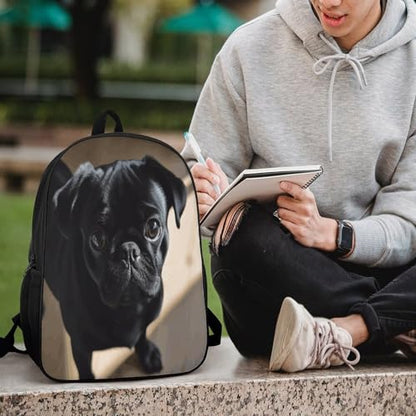 Travel Laptop Backpack Slim Durable Lightweight Back Pack Cute Black Pug Dog Puppy Small Backpack For Women Men - color: Black Pug Dog Puppy