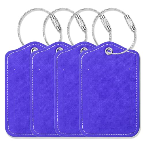 Luggage Tags for Suitcases-Leather Luggage Tag 4 Pack with Loops Cute Bag/Backpack/Suitcase Tags Travel Essentials for Flying (Royal Blue) - color: Royal Blue