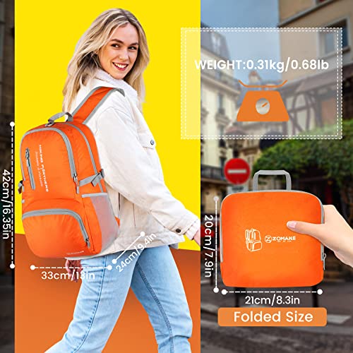 ZOMAKE Lightweight Packable Backpack, 35L Light Foldable Hiking Backpacks Water Resistant Collapsible Daypack for Travel(Orange) - color: Orange
