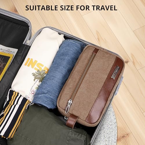 WITZMAN Canvas Toiletry Bag for Men Travel Toiletries Dopp Kit Multi-pocket - color: Brown