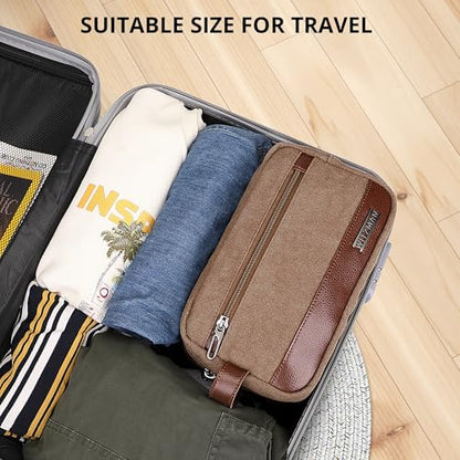 WITZMAN Canvas Toiletry Bag for Men Travel Toiletries Dopp Kit Multi-pocket - color: Brown
