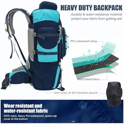 Bseash 70L (65+5) Waterproof Hiking Camping Backpack with Rain Cover, Outdoor Sport Travel Daypack for Climbing Touring (Navy Blue) - color: Navy Blue