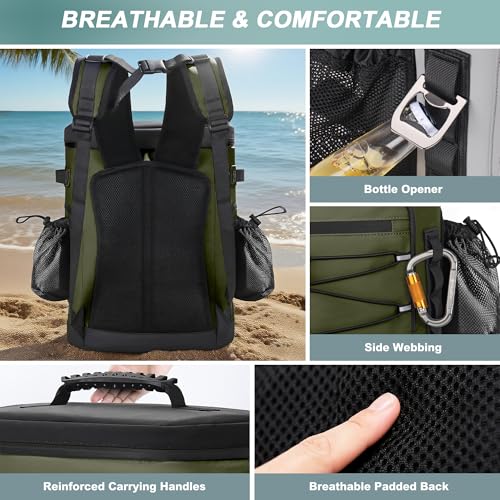 Large 52cans Cooler Backpack, Insulated, Waterproof, Leak Proof, 30L Large Capacity - color: Army Green