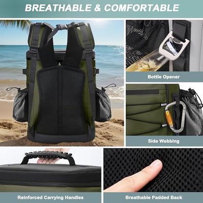 Large 52cans Cooler Backpack, Insulated, Waterproof, Leak Proof, 30L Large Capacity - color: Army Green