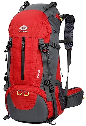 Esup 50L Hiking Backpack Men Camping Backpack with rain cover 45l+5l Lightweight Backpacking Backpack Travel Backpack - color: Red