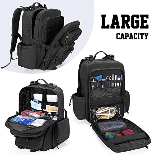 Damero Medical Tactical Backpack, Medical Supplies Bag First Aid Rucksack with Top Y-Strap for Hiking, Trekking Hunting Camping, Black (Bag Only)