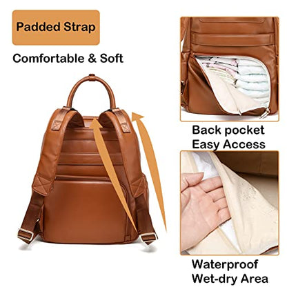 Leather Diaper Bag Backpack for Women with Multiple Pockets,Laptop Compartment and Changing Pad. - color: Brown