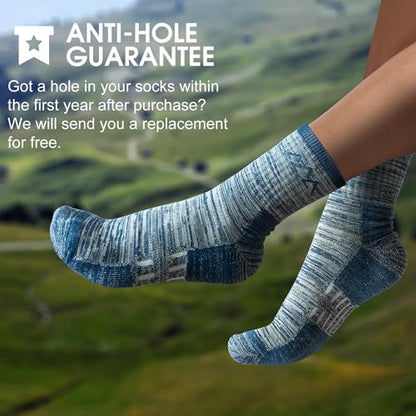 innotree Men's Merino Wool Hiking Socks 3 Pairs, Moisture Wicking Cushioned Breathable Crew Socks for Hiking Walking Trekking - color: Grey, Blue, Green, size: X-Large