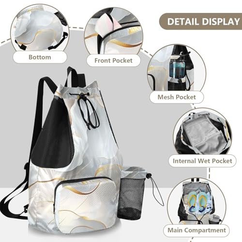Drawstring Gym Bags Camp Bag With Pockets Cinch Sack Waterproof Marble White Neutral - color: Color 16