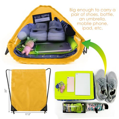 BeeGreen Yellow Drawstring Backpack Bags Bulk 2 Pack X-Large 22.4" L x 17.5" W Sports Cinch Sackpack Gym String Bags Machine Washable Heavy Duty for Men Women - color: Yellow