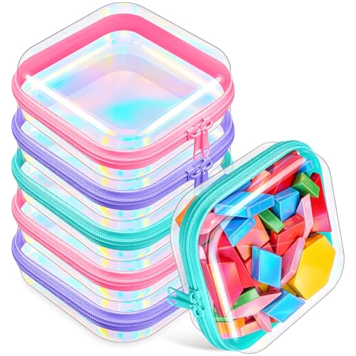Sanwuta 6 Pcs Clear Hard Zipper Case Plastic Zipper Pouches Transparent Makeup Bag Pencil Case Pouches Toiletry Diaper Bag for Travel Toy Storage Organizer Bins(Holographic,5 x 5 x 2 Inch) - color: Holographic, size: 5 x 5 x 2 Inch