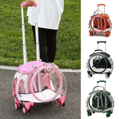 Cat Stroller, Clear Cat Carrier with Ventilation Holes, Silent Wheels, Convenient Portable Cats Dogs Backpack for Travel, Suitable for Cat Within 5kg, Dog Within 4kg Black - color: Black