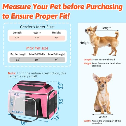 Petskd Top-Expandable Pet Carrier 18x13x9.5 Inches Southwest Airline Approved, Soft-Sided Carrier for Small Cats and Dogs with Locking Safety Zippers and Anti-Scratch Mesh(Pink) - color: Pink, size: 18.0"L x 13.0"W x 9.5"H