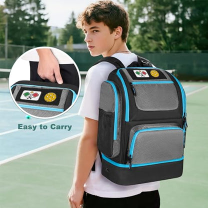 GOBUROS Pickleball Bags for Men Women, Pickleball Backpack for 4 Paddles with Shoe Compartment, Large Capacity Pickle Ball Equipment Bag, Grey - color: Grey