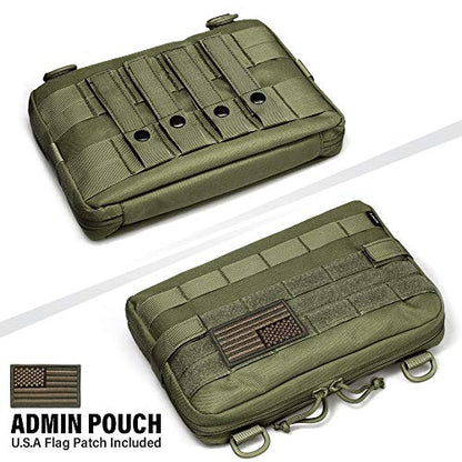 WYNEX Tactical Admin Molle Pouch, Medical EDC EMT Utility Bag Shell Design Attachment Pouches 1000D Nylon Hiking Belt Bags - color: Green (Upgraded)