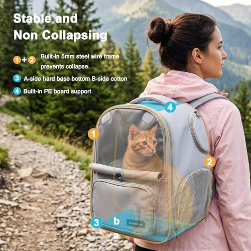 Cat Backpack Carrier Expandable, Breathable Mesh & Lockable Zippers & Shaded Curtains & Multi-Entry, Pet Backpack for Kitty Puppy Small Dogs Up to 18lbs for Travel, Hiking, Car, Vet(Light Grey) - color: Light Grey