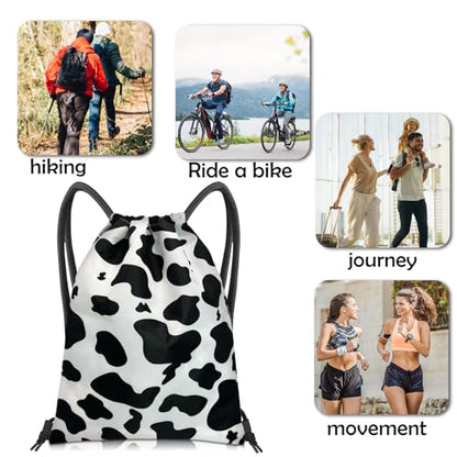 Drawstring Backpack Draw String Bag Sports Gym Bags Waterproof Cute Aesthetic Sackpack for Unisex Women Sports Beach Travel(13"×17")-Black Cow - color: Z6-black Cow
