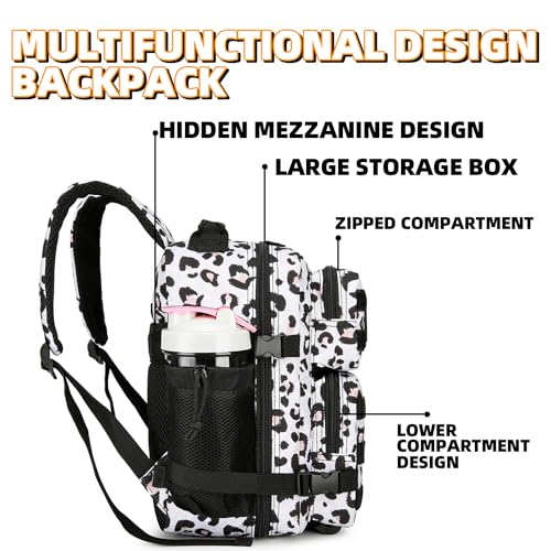 9L Mini Tactical Backpack for Men and Women Tactical Backpack Small for Hiking Small Tactical Bag Fitness Pack - color: White Leopard