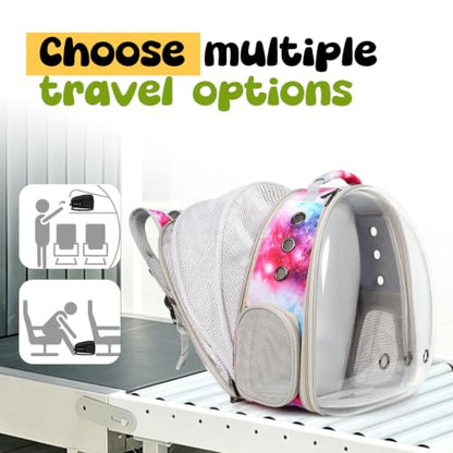 Back Extension Cat Travel Carrier Backpack (Galaxy Pink, Clear Window) - color: Galaxy Pink