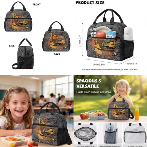 Talayituse Grey Excavator Geometric Print Backpacks Set 17.7 Inch School Bag College Backpack with Insulated Lunch Box and Pencil Case Travel Daypack Large Bookbags for Teens Boys, Set of 6 - color: Grey Excavator Geometric