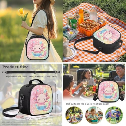 Axolotl Backpack for Girls Boys Soft School Backpacks Bookbag with Lunch Bag Handbag Shoulder Bag and Pencil Case Travel Daypack 3 PCS Set - color: Axolotl Cute