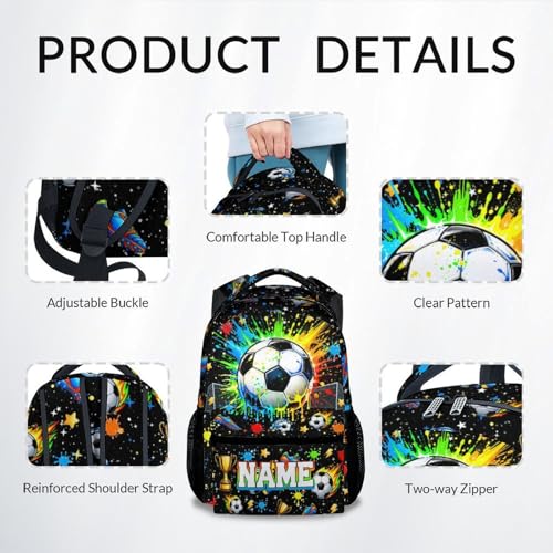 Soccer Backpack for Boys, Personalized Kids Soccer Bookbag with Custom Name - 17" Sports School Bag for Elementary Kindergarten - color: Green