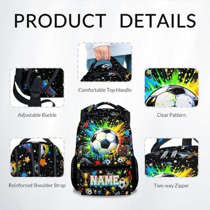 Soccer Backpack for Boys, Personalized Kids Soccer Bookbag with Custom Name - 17" Sports School Bag for Elementary Kindergarten - color: Green