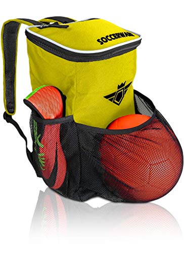 Soccer Backpack with Ball Holder Compartment - for Boys & Girls | Bag Fits All Soccer Equipment & Gym Gear (Black) - color: Yellow
