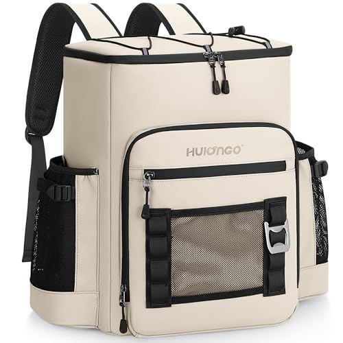 Hulongo Cooler Backpack, 30L Insulated Leakproof Soft Cooler Bag for 52 Cans, Lightweight Backpack for Beach, Picnic, Camping, Hiking, Fishing and Travel - color: Beige