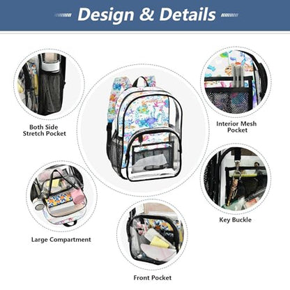Watercolor Cute Axolotl Clear Backpack PVC Transparent School Backpack Lightweight Student Book Bags Capacity Clear Bag - color: Wishy-washy Blue