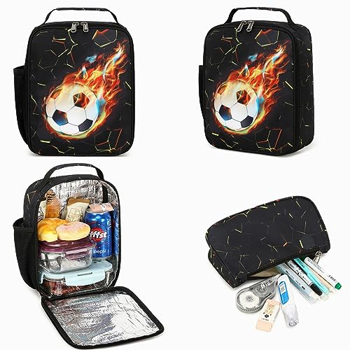 LOIDOU Backpack for Teen Girls Bookbags School Backpack with Lunch Box and Pencil Case 3 in 1 School Bags Set - color: Black Football