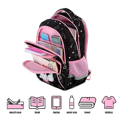 Cusangel Backpack for Girls Boys School Bookbags Kindergarten Elementary Lightweight Waterproof Multifunctional Large Capacity for Backpack (16 inch cat Fun Prints) - color: Black Cat 16in