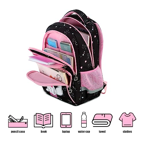 Cusangel Backpack for Girls Boys School Bookbags Kindergarten Elementary Lightweight Waterproof Multifunctional Large Capacity for Backpack (16 inch cat Fun Prints) - color: Black Cat 16in
