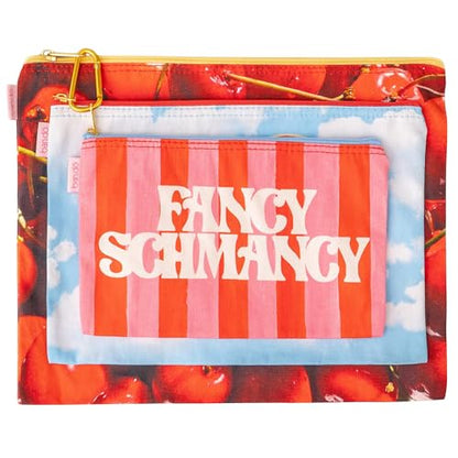 ban.do Travel Bags Carryall Trio, Cotton Bag Set, Zipper Pouch Set, 3 Zip Pouches for Pencils, Toiletries, or Accessories (Fancy Shmancy)