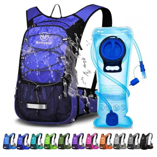 Mothybot Hydration Pack, Insulated Hydration Backpack with 2L BPA Free Water Bladder and Storage, Hiking Backpack for Men, Women, Kids for Running, Cycling, Camping - Keep Liquid Cool up to 5 Hours - color: Dark Blue