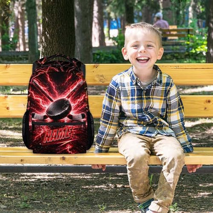 Custom Boys Backpack, Personalized Kids Hockey School Bag with Name - 17" Cool Ice Hockey Bookbag for Elementary Middle Students - color: Red