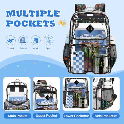 PIG PIG GIRL Clear Backpack for School,Heavy Duty PVC Transparent Bookbag for Girls Stadium Approved See Through Backpack - color: Game Machine