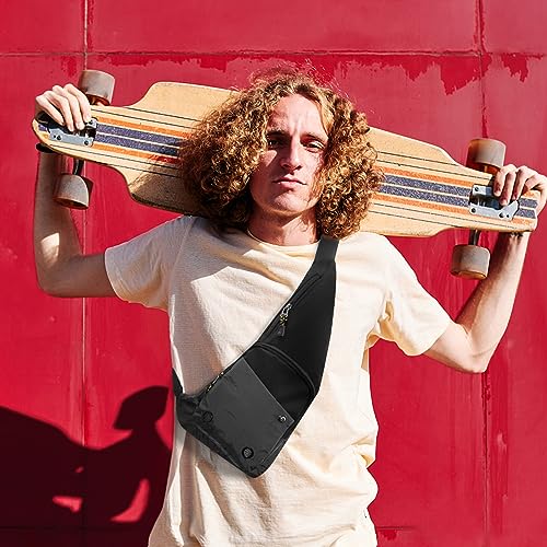 Peicees Water-resist Sling Bag Crossbody Bag for Men Slim Chest Backpack Man Purse Small Shoulder Bag for Travel Hiking - color: Black