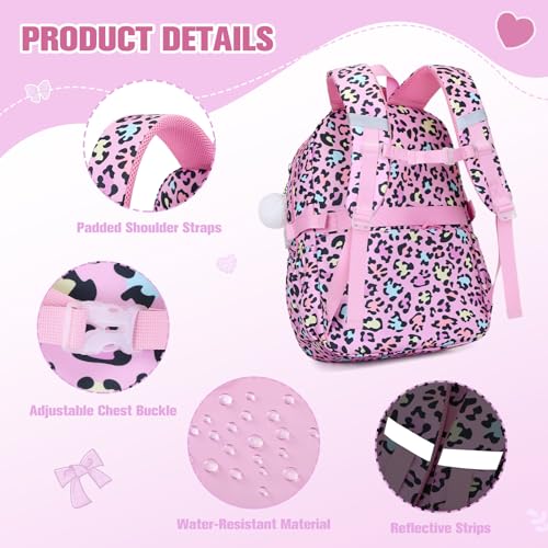 Bevalsa Backpack for Girls 3PCS Teen Girls Pink Backpack for School with Lunch Bag Pencil Case Cute Kids Laptop Backpacks Bookbag for Elementary Middle High School College Student (Leopard) - color: Pink Leopard