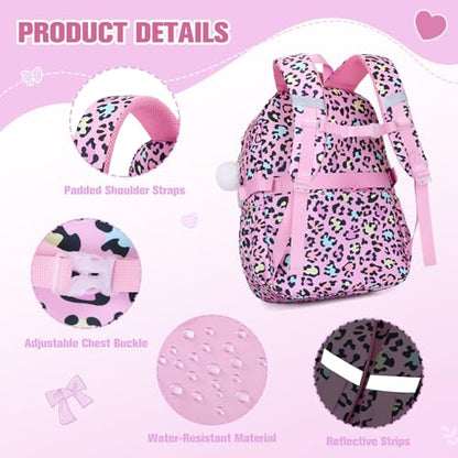 Bevalsa Backpack for Girls 3PCS Teen Girls Pink Backpack for School with Lunch Bag Pencil Case Cute Kids Laptop Backpacks Bookbag for Elementary Middle High School College Student (Leopard) - color: Pink Leopard