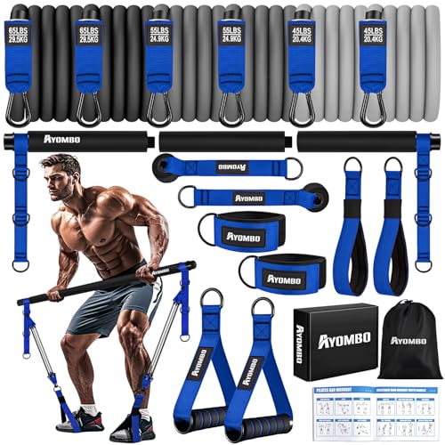 Ayombo Pilates Equipment, Heavy Duty Pilates Bar Kit with Resistance Bands, Portable Gym Adjustable Exercise Bands, Home Squat Training, Arm, Abs, Waist, Chest Strength Workout Equipment for Men - style: 330lbs