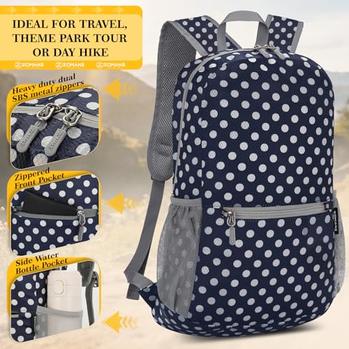 ZOMAKE Ultra Lightweight Hiking Backpack 20L, Packable Small Backpacks Water Resistant Daypack for Women Men(Blue, White Polka Dot) - color: Blue, White Polka Dot