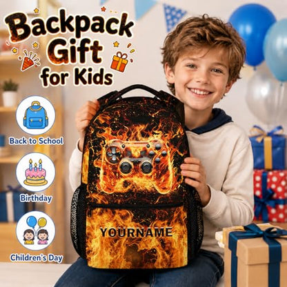 School Backpack for Boys Kindergarten Elementary Primary Middle College, Custom Gamer Schoolbag for Kids Teen Boys, 17 Inch Personalized Large Capacity Durable Gaming Bookbag - color: Game1