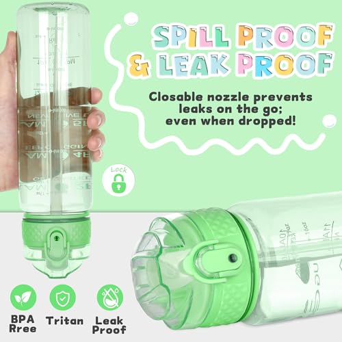 OLDLEY 17oz Kids Water Bottle, Tritan BPA-Free, Leakproof Flip Straw Lid, Motivational Time Marker, Carry Strap, Reusable Clear Water Bottle for Boys & Girls,Pear - color: Pear, style: 17 Ounces