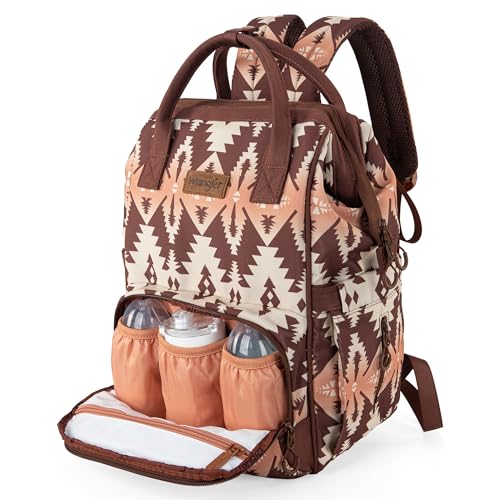 Wrangler Aztec Backpack Organized Daypack Travel Baby Bag with Stroller Strap and Side Bottle Pockets WG2204-9110BR - color: Angel Brown