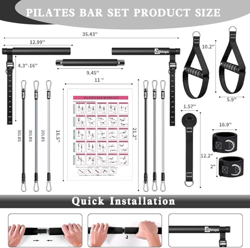 Bbtops Pilates Bar Kit with Resistance Bands,Pilates Bar with Stackable Bands Workout Equipment for Legs,Hip,Waist and Arm,Exercise Fitness Equipment for Women & Men Home Gym Yoga Pilates - color: Dark Black