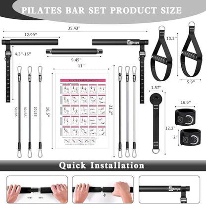Bbtops Pilates Bar Kit with Resistance Bands,Pilates Bar with Stackable Bands Workout Equipment for Legs,Hip,Waist and Arm,Exercise Fitness Equipment for Women & Men Home Gym Yoga Pilates - color: Dark Black
