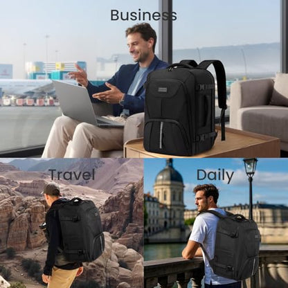 LOVEVOOK Travel Carry on Backpack for Men Women,Expandable 40L Extra Large Travel Laptop Backpack,Water Resistant Durable TSA Airline Approved Business College Carry on Bag Fit 17 Inch Computer,3 Pcs - color: Black-3pcs, size: 40L-3Pcs